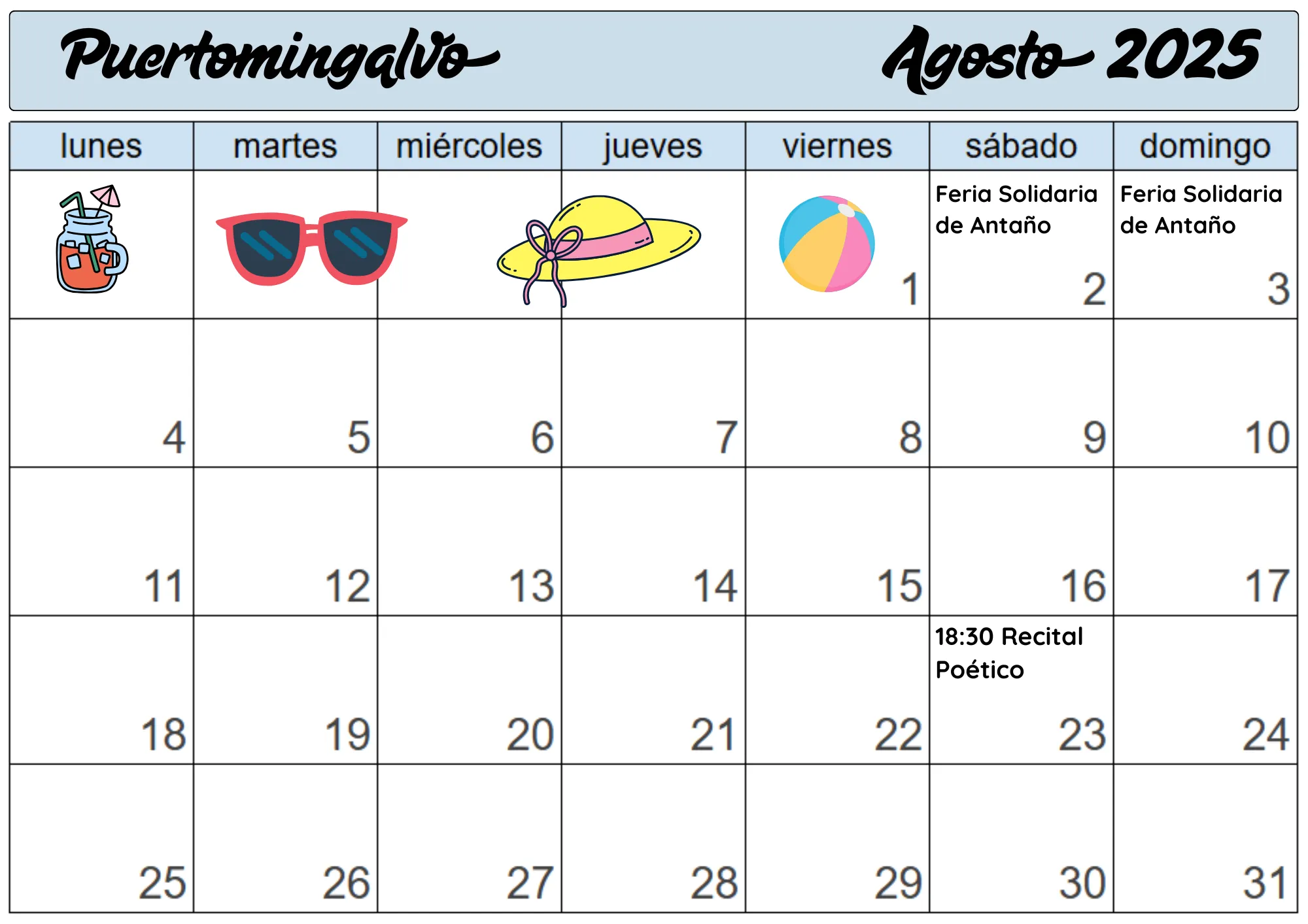 Calendario agosto 2025
