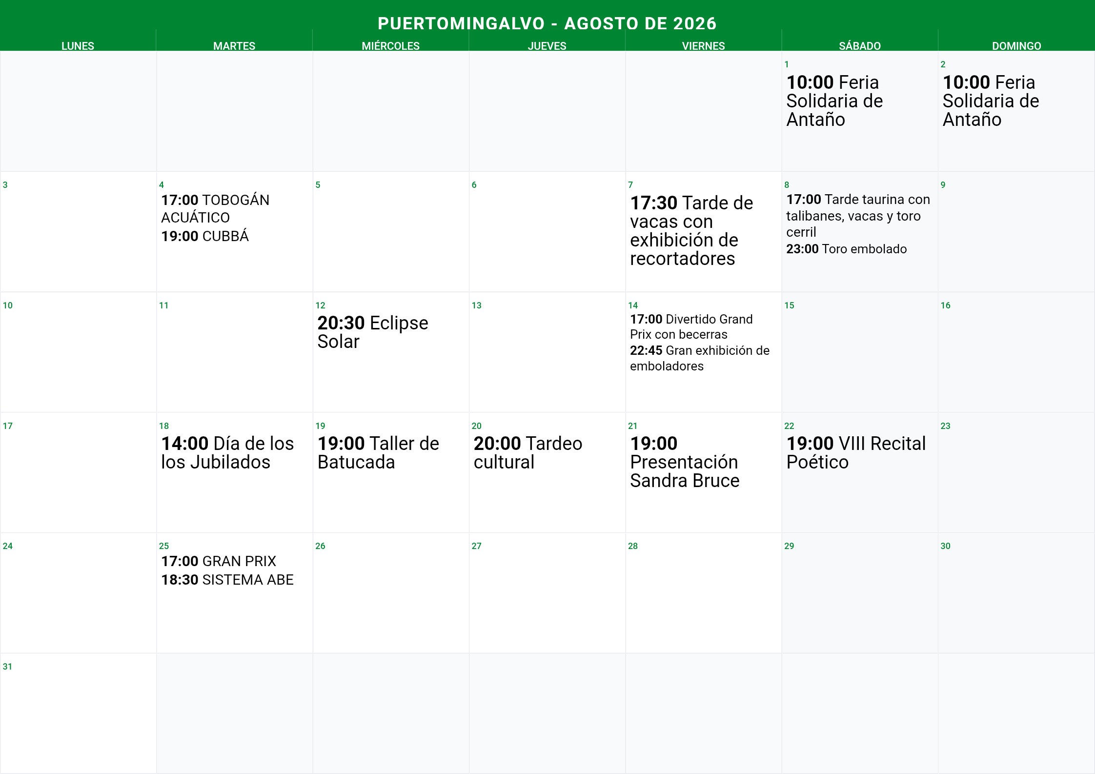 Calendario Mes 8